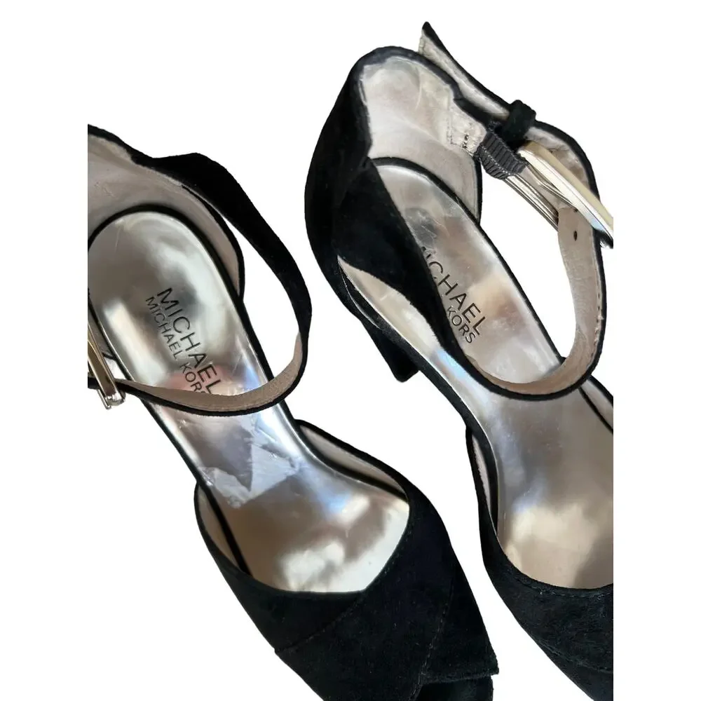 Michael Kors sky high Suede platform Heels Ankle strap detail Black 6.5